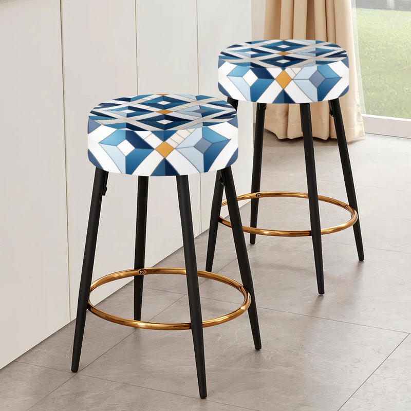 Design Art Nordic Cobalt Blue Tiles Geometric Bar Stools Set Of 2 Wayfair
